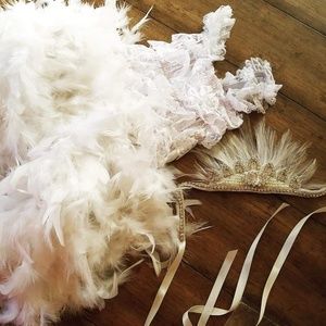 New Feathered Dress + Embellished Crown Headband